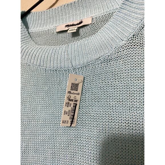 Madewell Sweater Women XXS Blue Long-Sleeve Crop Crew-Neck Sheer Open-Knit NWT - Picture 5 of 8